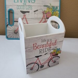 Bicycle Themed Cutting BOARD & Utensil Holder- Multicolor